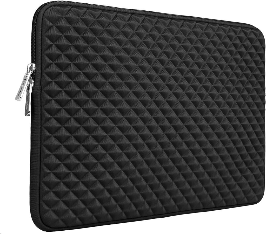 RAINYEAR 15.6 Inch Laptop Sleeve Diamond Foam Shock Resistant Neoprene Padded Case Fluffy Lining Zipper Cover Carrying Bag Compatible with 15.6 Notebook Computer Chromebook (Black)