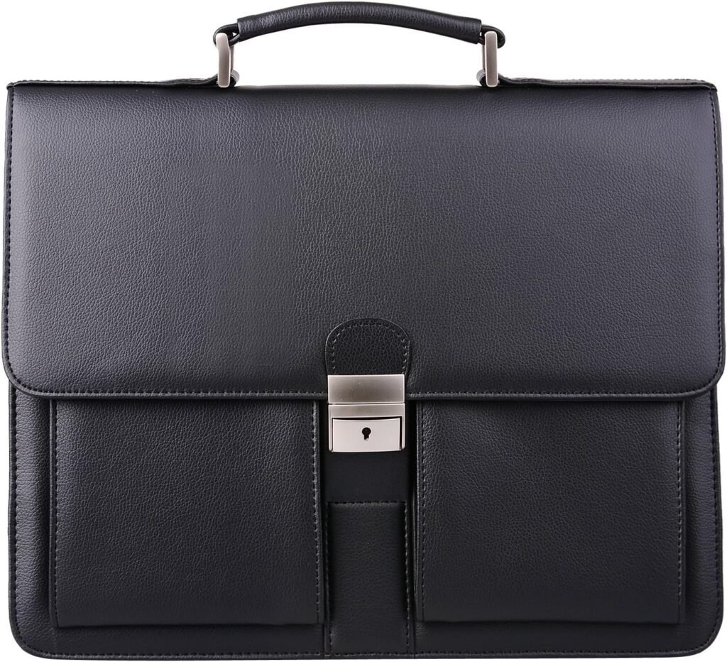 JackChris Mens New PU Leather Attache Briefcase Traditional Messenger Lawyer Bag, MBYX015