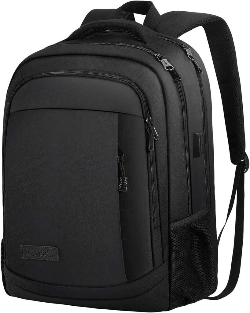 Monsdle Travel Laptop Backpack Anti Theft Backpacks with USB Charging Port, Travel Business Work Bag 15.6 Inch College Computer Bag for Men Women, Black
