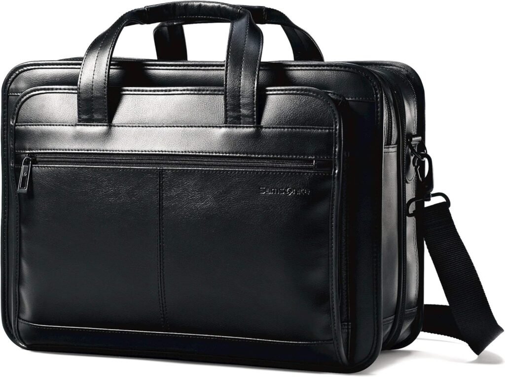 Samsonite Leather Expandable Briefcase, Black, One Size, 17