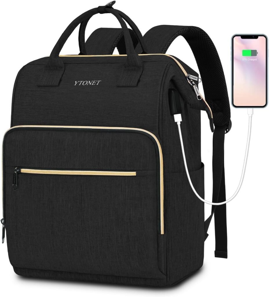 Ytonet Laptop Backpack Women, 17.3 Inch Large Backpack for Women Travel Bag with Laptop Compartment USB Charging Port, RFID Anti-Theft Backpack Water Resistant Work Backpack Purse for Women, Black