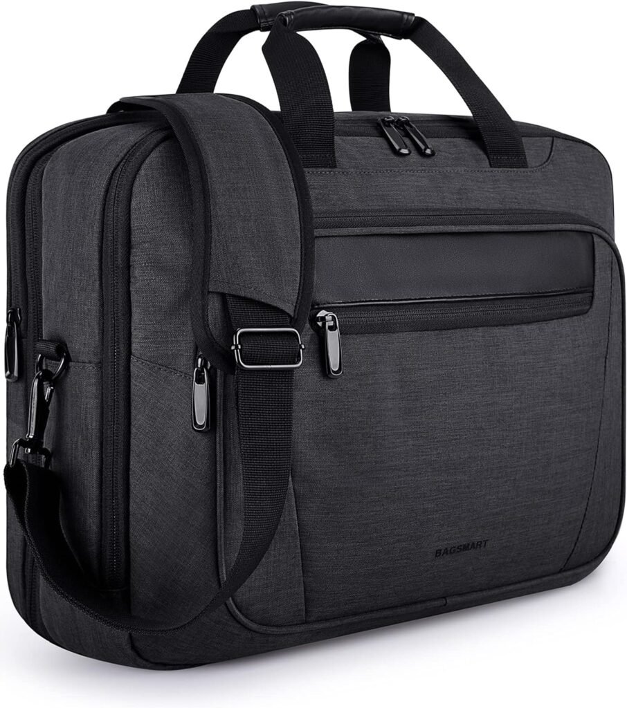 BAGSMART 17.3 Inch Laptop Bag, Expandable Computer Bag Men Women, Laptop Briefcase Laptop Shoulder Bag, Work Bag Business Travel Office - Black