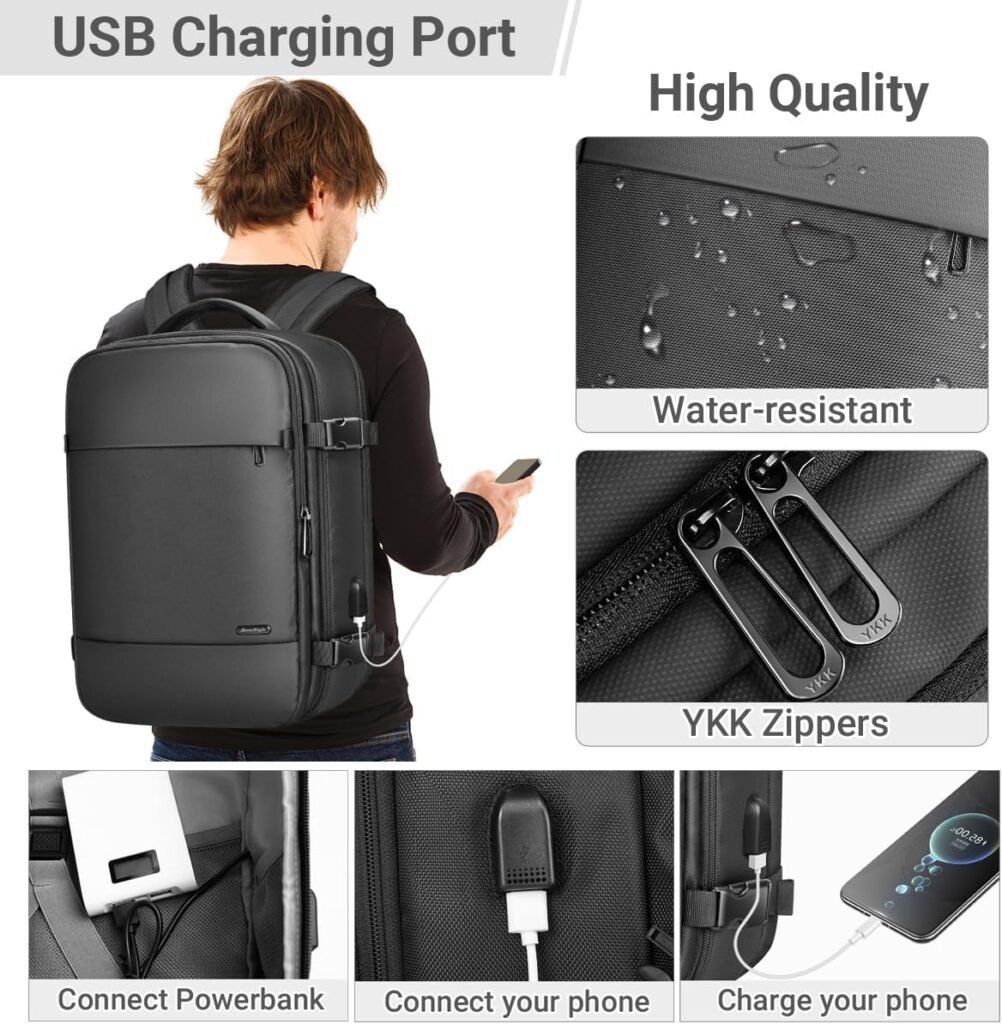 Carry On Backpack Flight Approved,Travel Backpack for Men Women with USB Charging Port Shoe Compartment,Waterproof Anti-theft 15.6 inch Laptop Backapck Computer Bag Business Causal Weekender Backpack