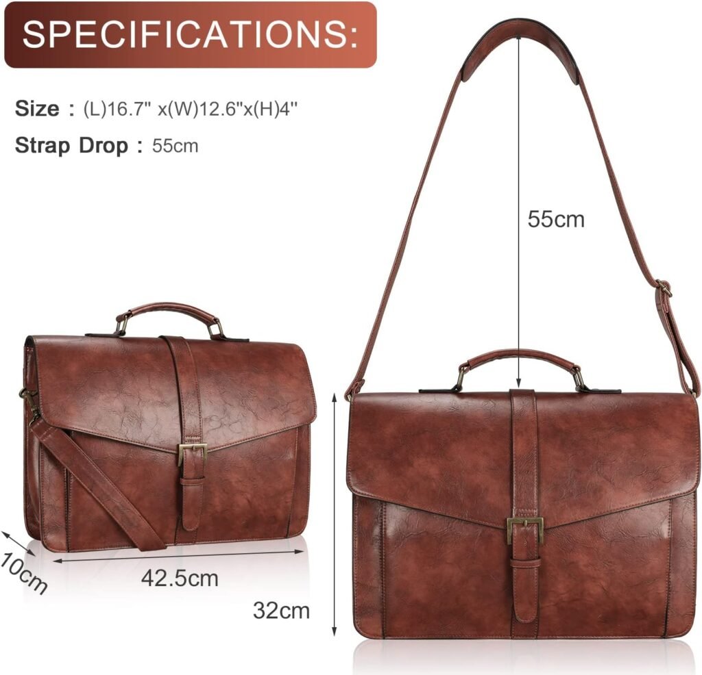 ESTARER Mens Leather Briefcase for Travel/Office/Business 15.6 Inch Laptop Messenger Bag