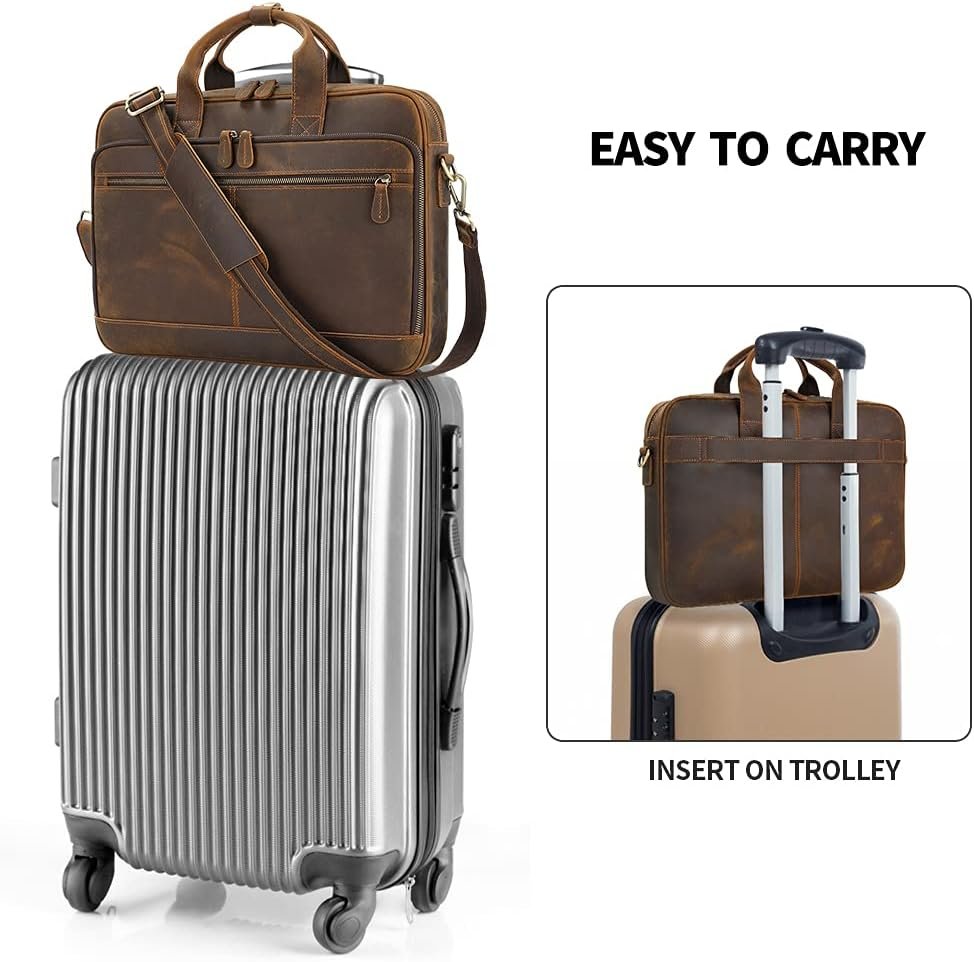 JackChris Leather Briefcase for Men,Business Travel Laptop Messenger Bags