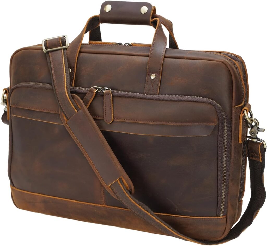 Leather Briefcase for Men 17 Inch Laptop Crossbody Shoulder Messenger Bag Attache Case for Business Travel Work Lawyer