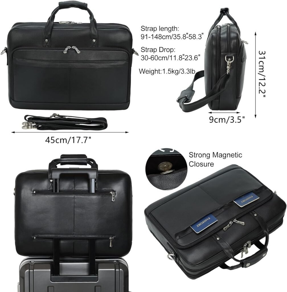 Leather Briefcase for Men 17 Inch Laptop Crossbody Shoulder Messenger Bag Attache Case for Business Travel Work Lawyer