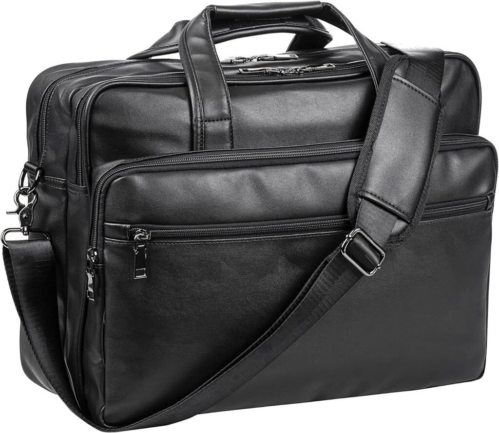 seyfocnia Leather Laptop Bag, Mens 15.6 Inche 17.3 Inche Messenger Briefcase Business Satchel Computer Handbag Shoulder Bag