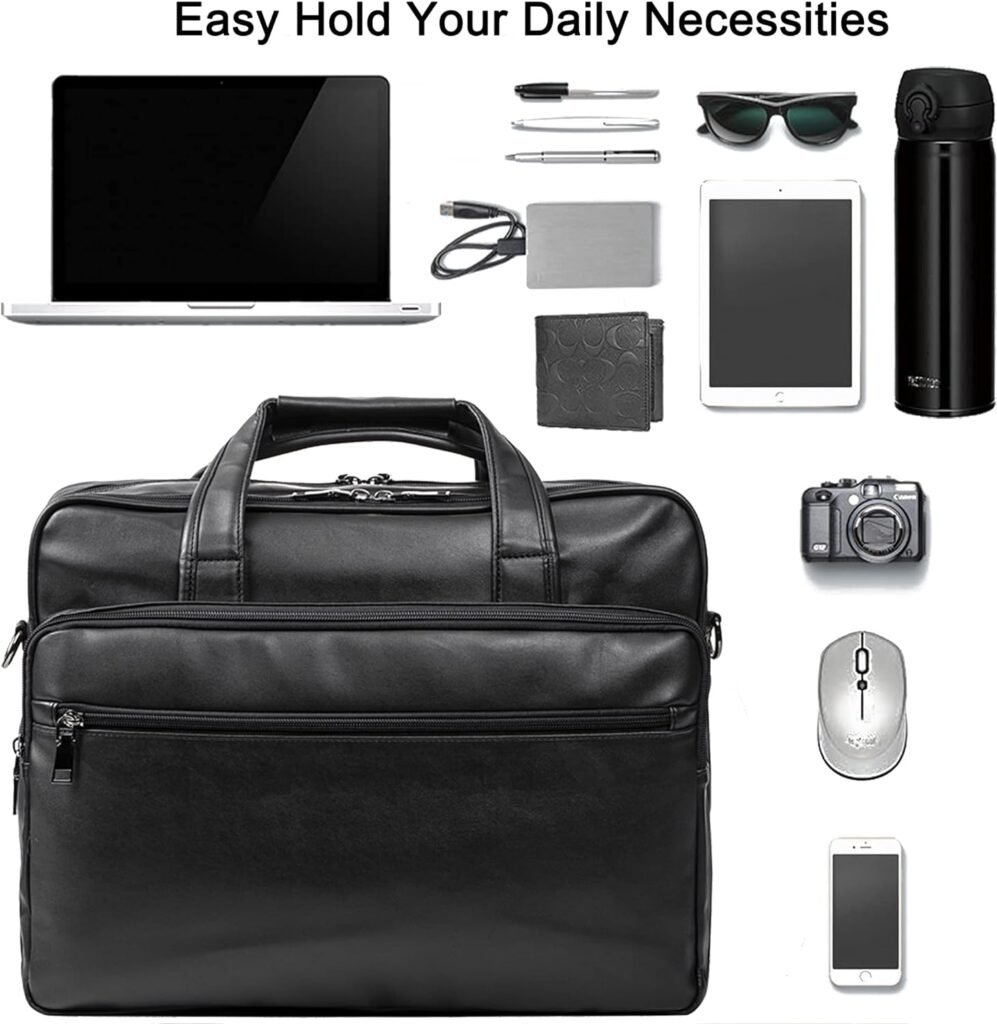 seyfocnia Leather Laptop Bag, Mens 15.6 Inche 17.3 Inche Messenger Briefcase Business Satchel Computer Handbag Shoulder Bag