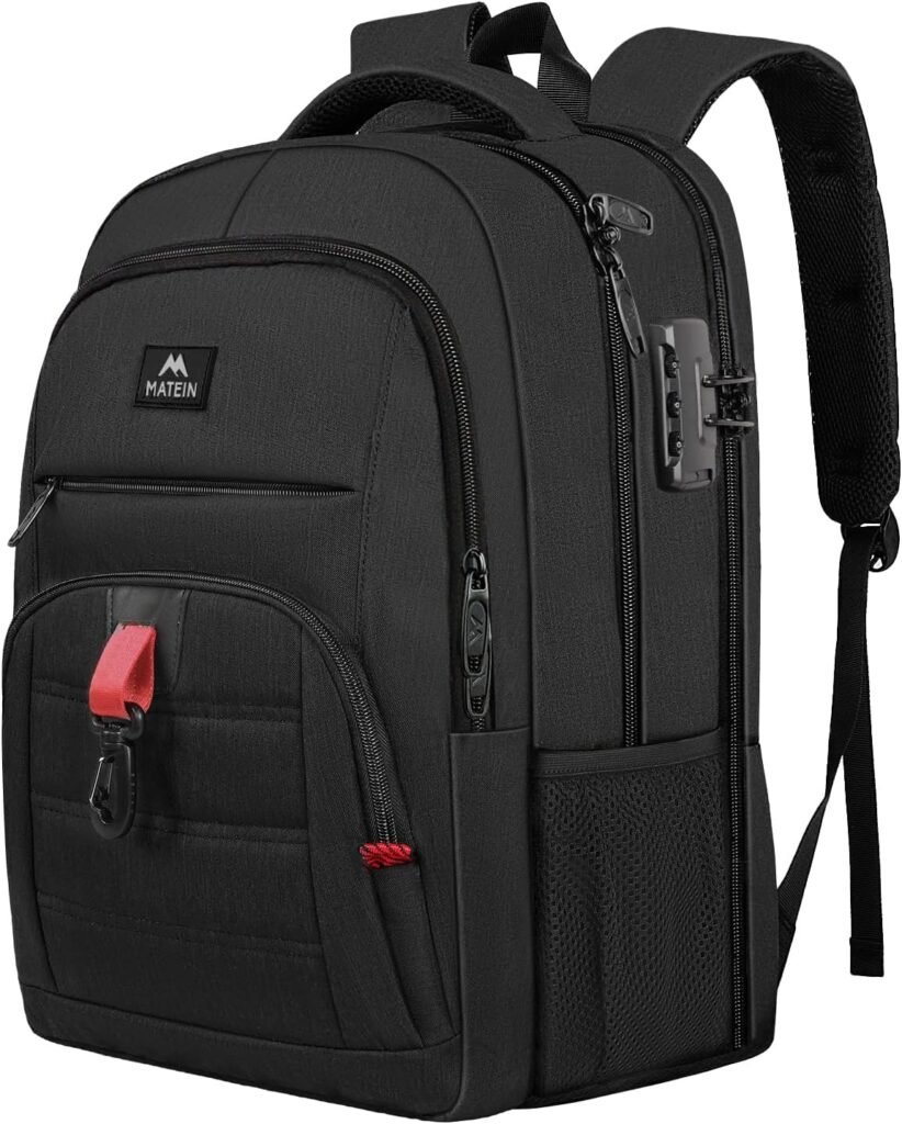 MATEIN Anti Theft Travel Backpack for Men, 17 Inch Laptop Backpack with USB Charging Port  Lock, Large TSA Water Resistant Lockable Lightweight Daypack College Business Work Computer Bag Gifts, Black