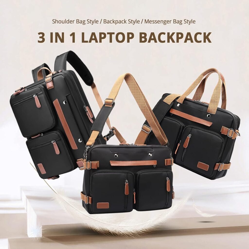 MOLNIA 3 in 1 Laptop Backpack,17.3inch Laptop Bag for Men Women Briefcases Messenger Bag for Men Computer Backpack for Work Teacher Backpack for School,Black