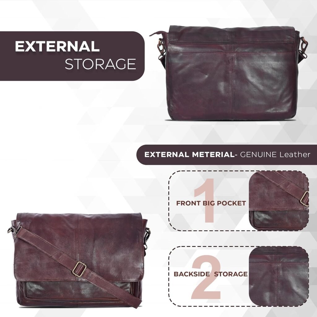 Oak Leathers Leather Messenger Bag for Men and Women - Laptop Briefcase Bag For College, Office, Adjustable Shoulder Strap
