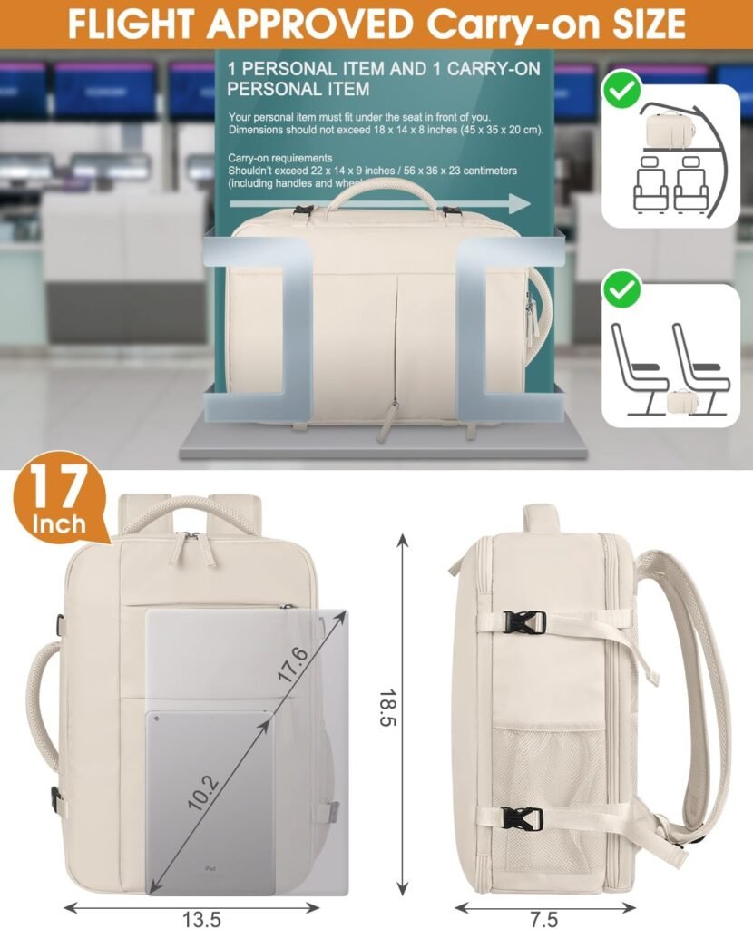 Travel Backpack for Women Men Waterproof Laptop Backpack Airlines Approved Carry On Backpack Bag Computer Bookbag for Business, Work, Traveling Fits 17 Inch Laptop(Black)