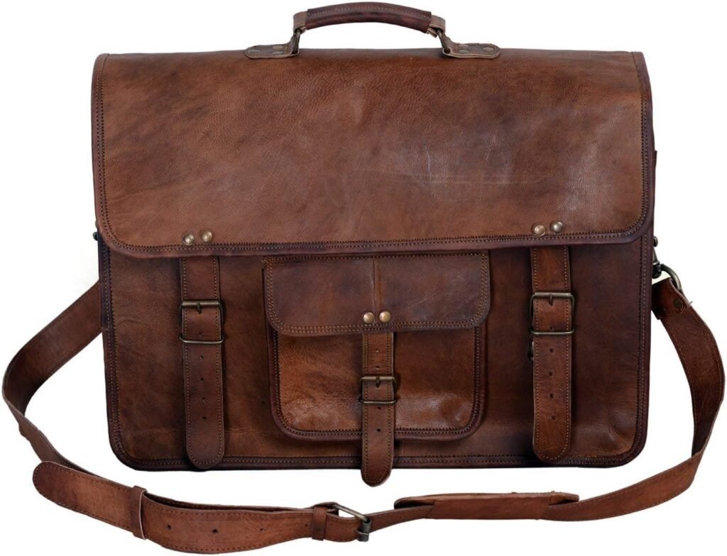 Leather briefcase for men 18 inch laptop messenger bag office satchel computer bag for men and women by KPL (18 INCH)