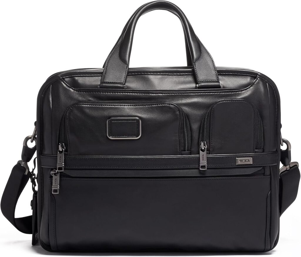 TUMI Alpha Expandable Organizer Laptop Briefcase - 15-Inch Laptop Briefcase Organizer for Men  Women - Travel Laptop Bag - Black Leather