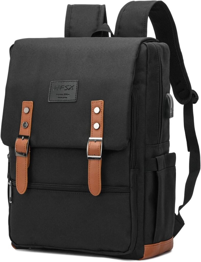 Vintage Backpack Laptop Backpack Men Women Business Travel Computer Backpack College Bookbag Stylish Water Resistant Vintage Backpack with USB Port Fits 15.6 Inch Laptop Black