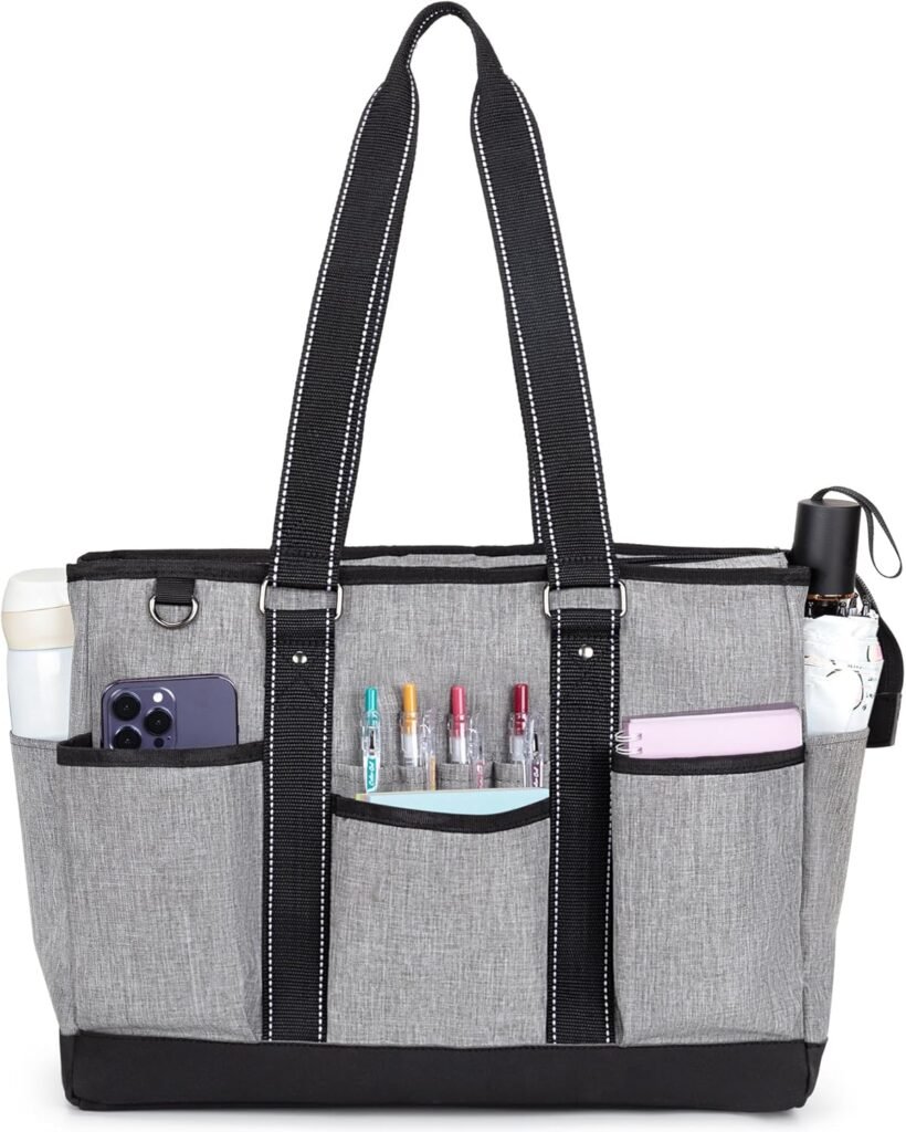 Damero Teacher Tote Bag with Padded Laptop Sleeve, Teacher Work Shoulder Bag for Office, Work or Travel, Gray