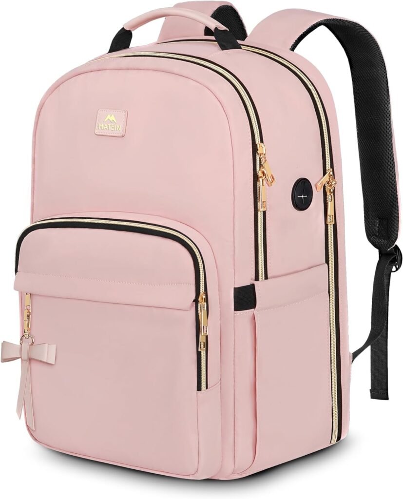 MATEIN 17 Inch Laptop Backpack for Women, Pink Travel Backpack Personal Item Size TSA Airline Approved with Luggage Strap  USB Charging Port, Water Resistant Extra Large Computer Bag for Nurse Work