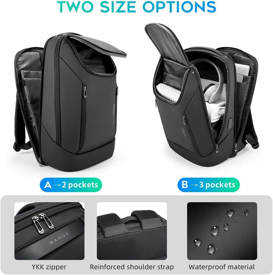 BANGE Business Smart Backpack Waterproof fit 15.6 Inch Laptop Backpack with USB Charging Port,Travel Durable Backpack