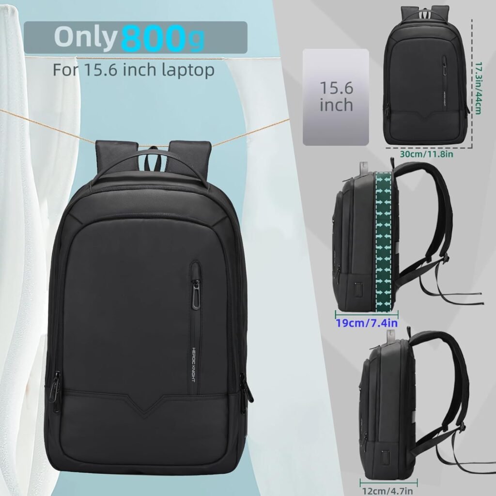 hk Laptop Backpack for Men Expandable Smart Business Backpack with USB Charging Port Water Resistant Anti-theft Lightweight 15.6 Inch Computer Laptop Bag for Office College Commute Travel Work-Black